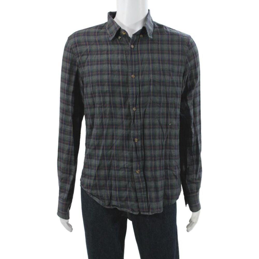 Band Of Outsiders Men Blue Cotton Checked Collared Button Up Long Sleeve Size 3